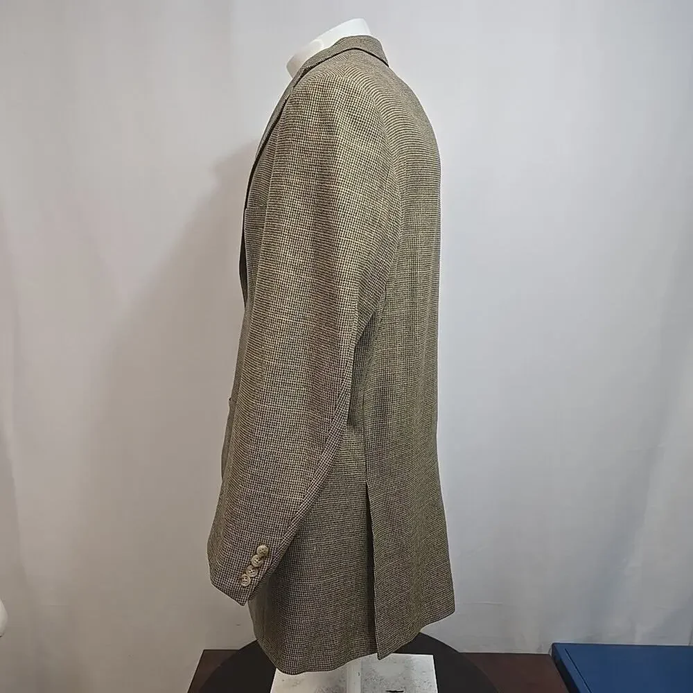 VTG Polo Ralph Lauren Cashmere Blend Tweed Blazer Size 46 Long Windowpane Plaid